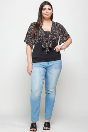 Plus Size Ditsy Floral Print Cropped Bolero Cardigan