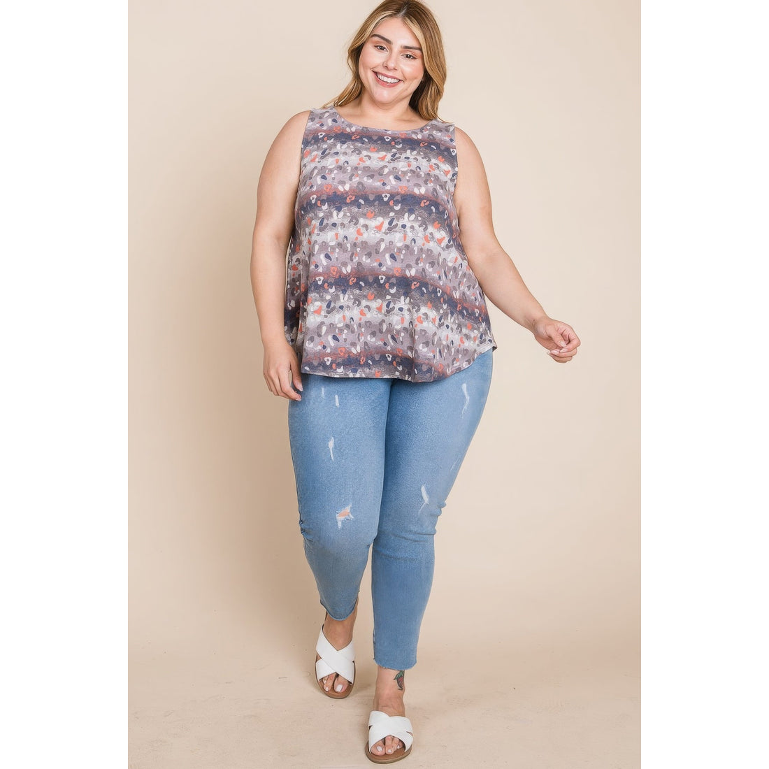 Plus Size Multi Tie Dye Animal Printed Tunic Tank