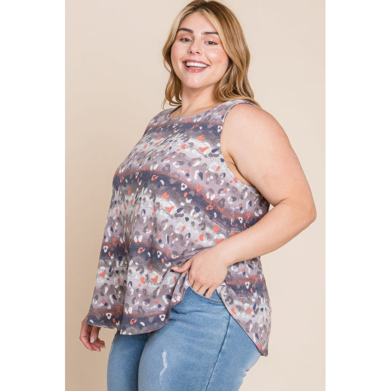 Plus Size Multi Tie Dye Animal Printed Tunic Tank