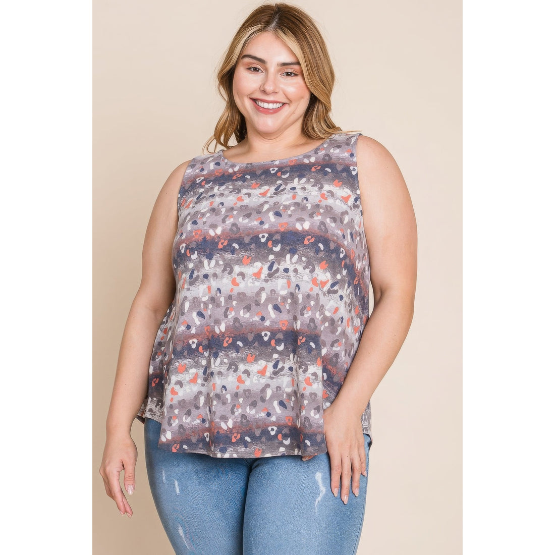Plus Size Multi Tie Dye Animal Printed Tunic Tank