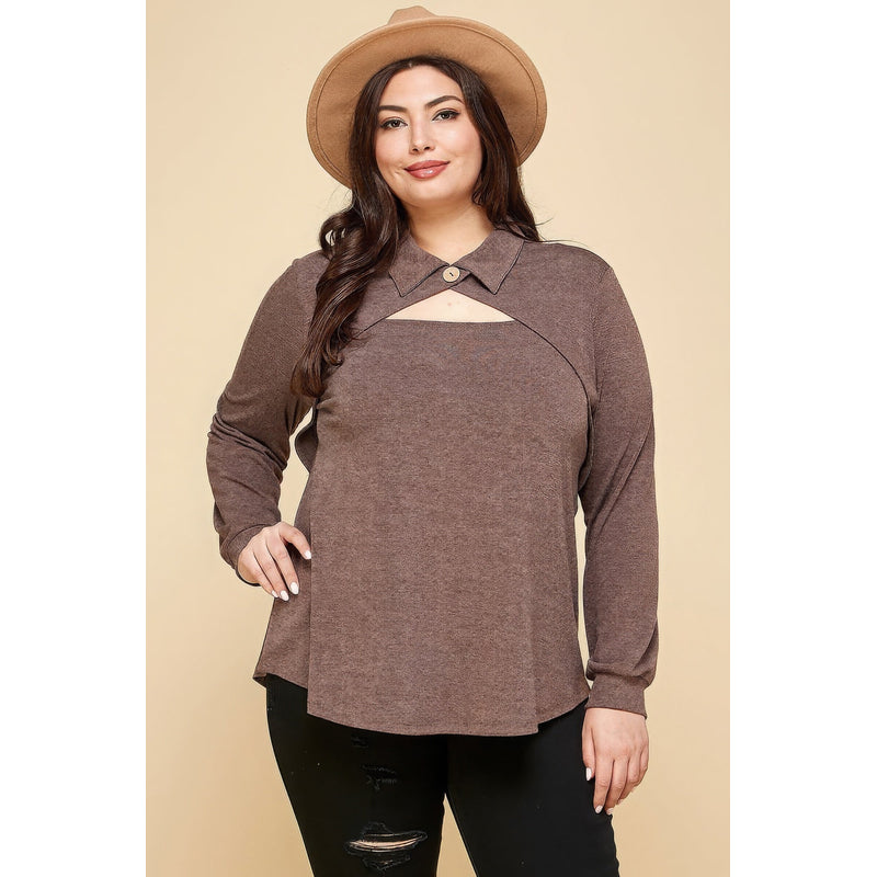 Plus Size Solid Long Sleeve Fashion Top
