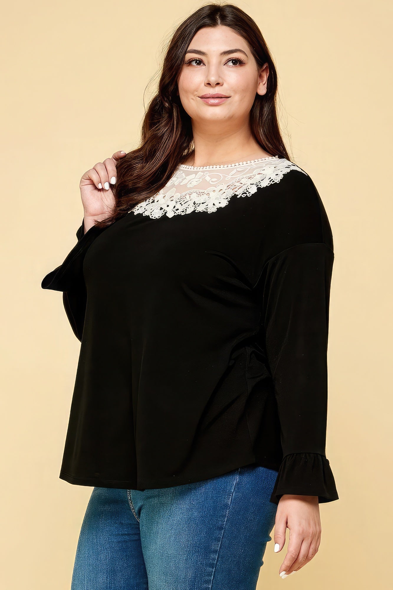 Plus Size Solid Long Sleeve Top