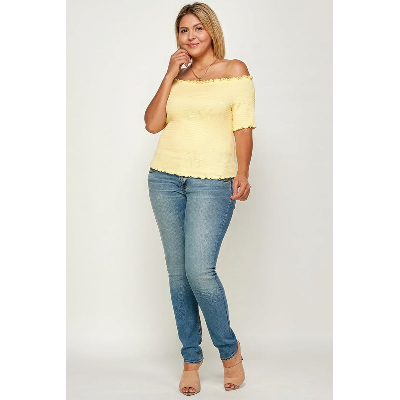 Plus Size Solid Off The Shoulder Smocked Top
