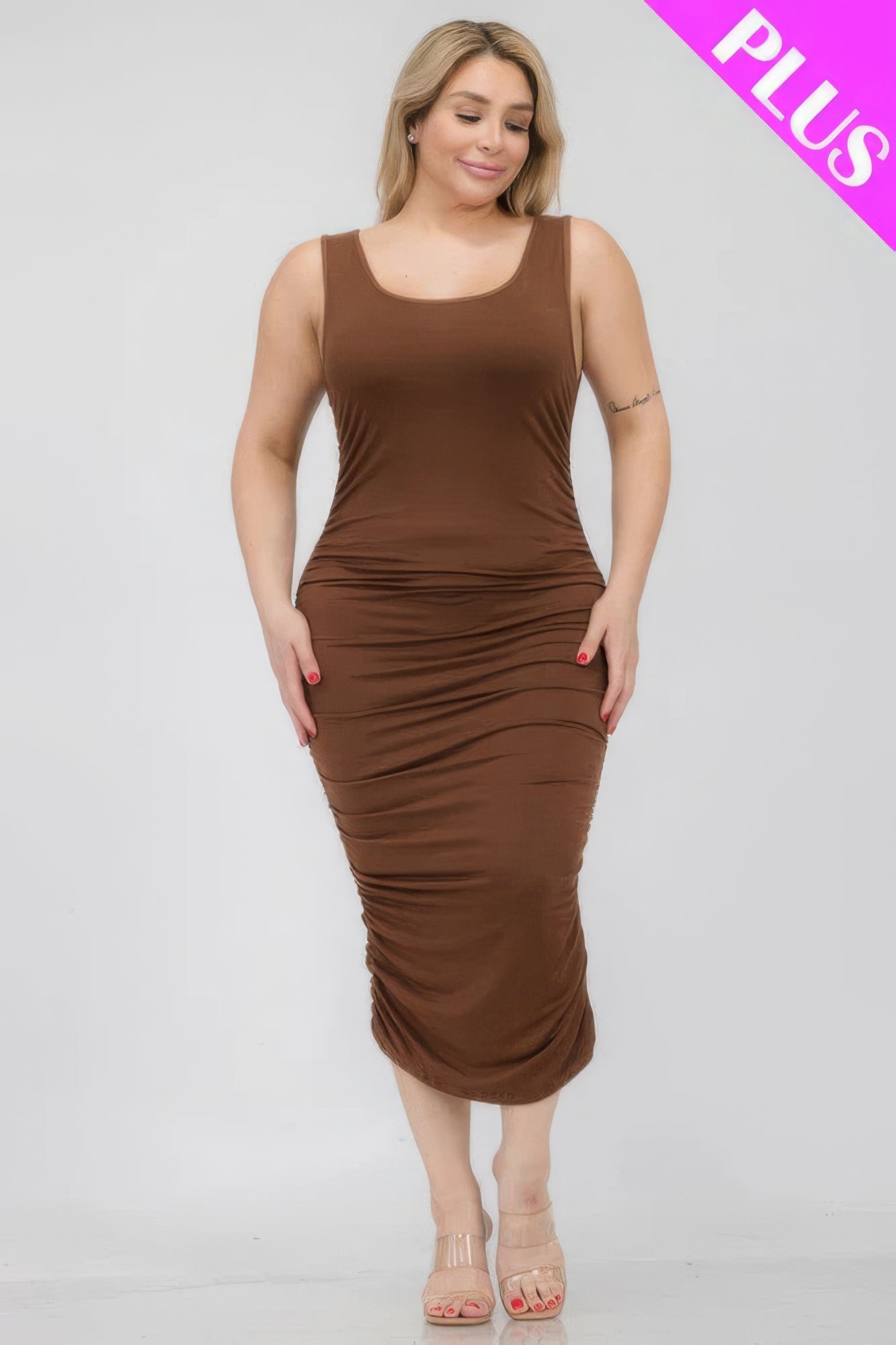 Plus Size Square Neck Ruched Bodycon Midi Dress