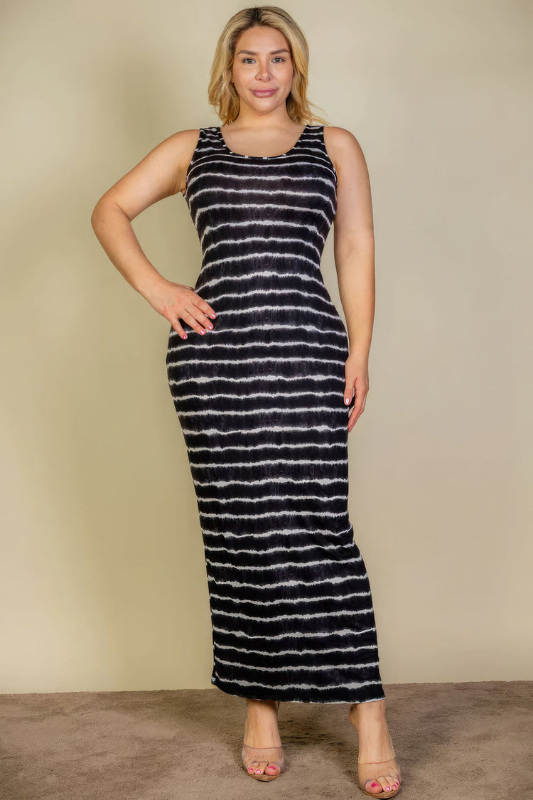 Plus Size Tie Dye Printed Tank Bodycon Maxi Dress