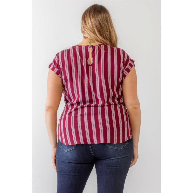 Plus Striped Short Sleeve Relax Top