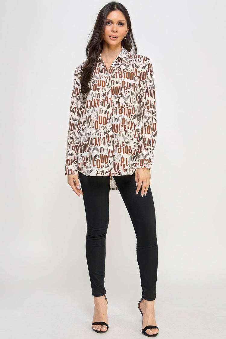 Printed Satin Long Sleeve Tunic Top