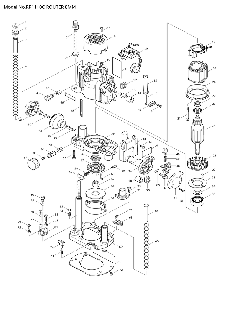 Makita RP1110C — сборочный чертёж, лист 1, деталь 631406-7 поз. 009