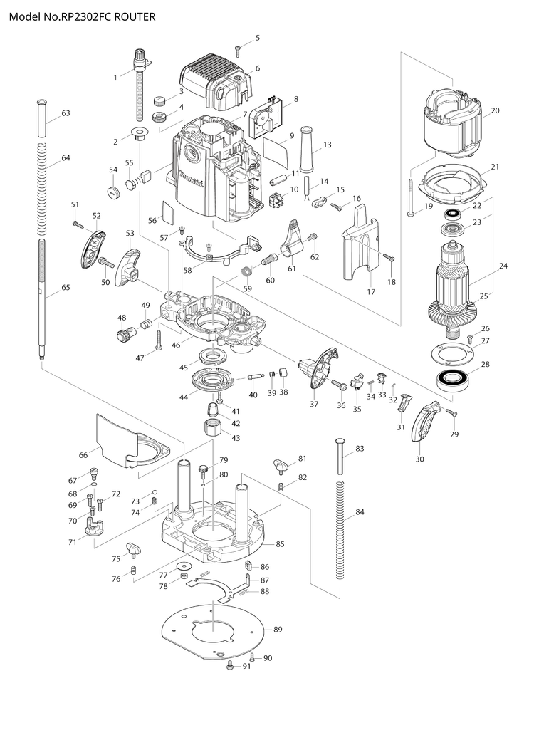 Makita RP2302FC — сборочный чертёж, лист 1, деталь 141F97-7 поз. 007