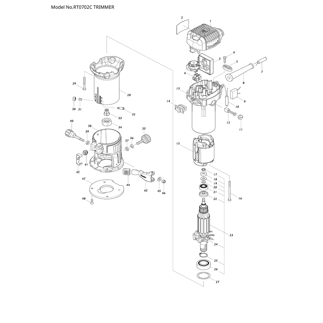 Makita RT0702C — сборочный чертёж, лист 1, деталь 141E76-9 поз. 013