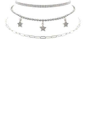 Rhinestone Star Charm 3 Layered Necklace