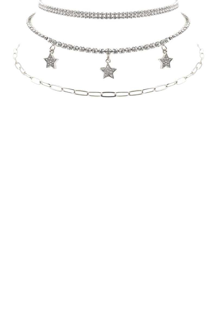 Rhinestone Star Charm 3 Layered Necklace