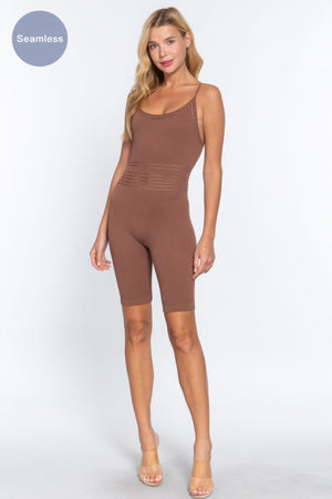 Round Neck Pointelle Detail Seamless Rib Romper