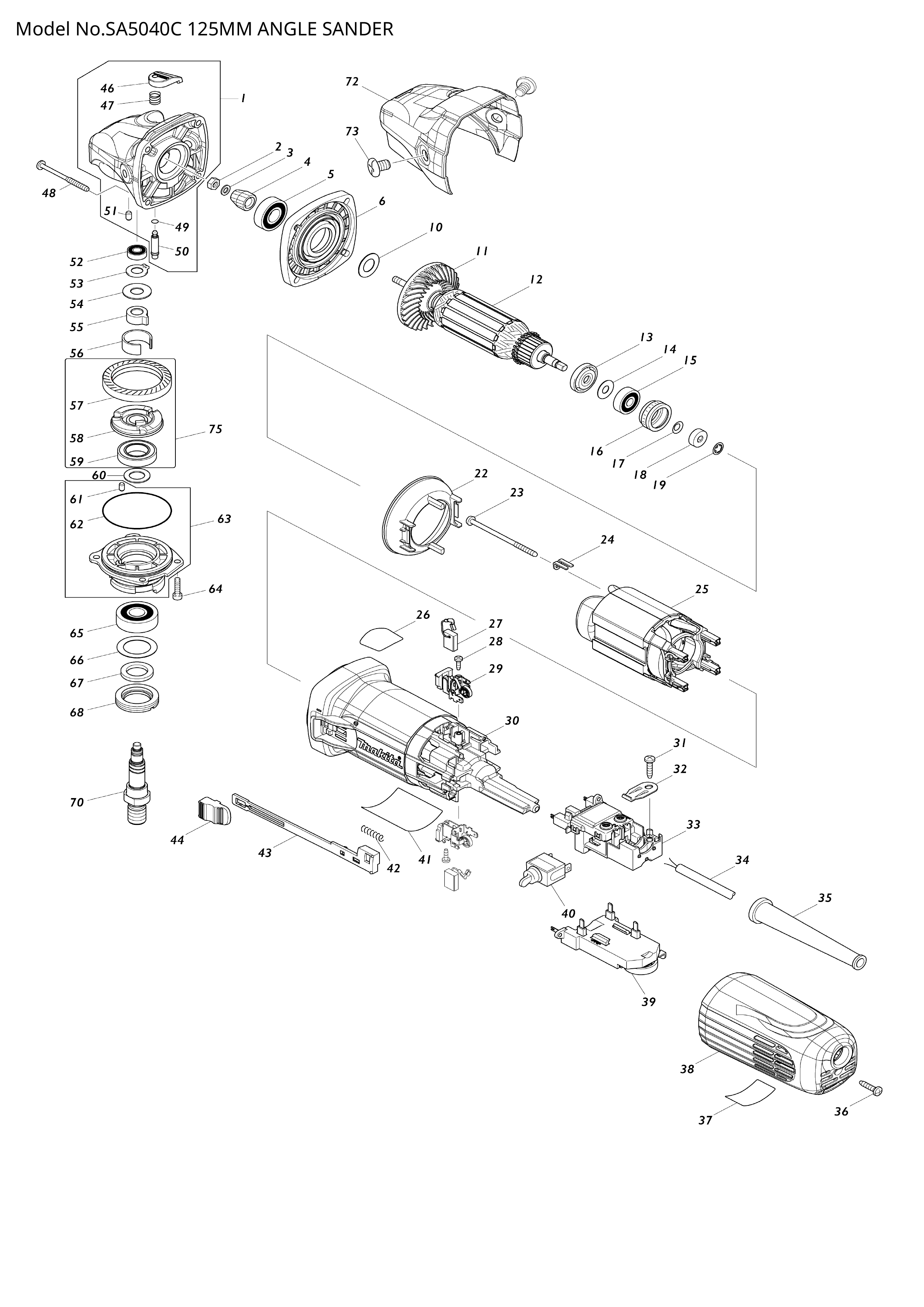 Makita SA5040C — сборочный чертёж, лист 1, деталь 515383-0 поз. 012