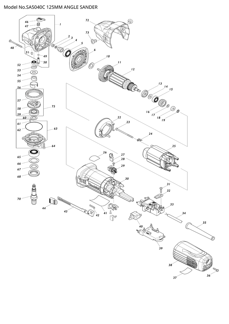 Makita SA5040C — сборочный чертёж, лист 1, деталь 515383-0 поз. 012