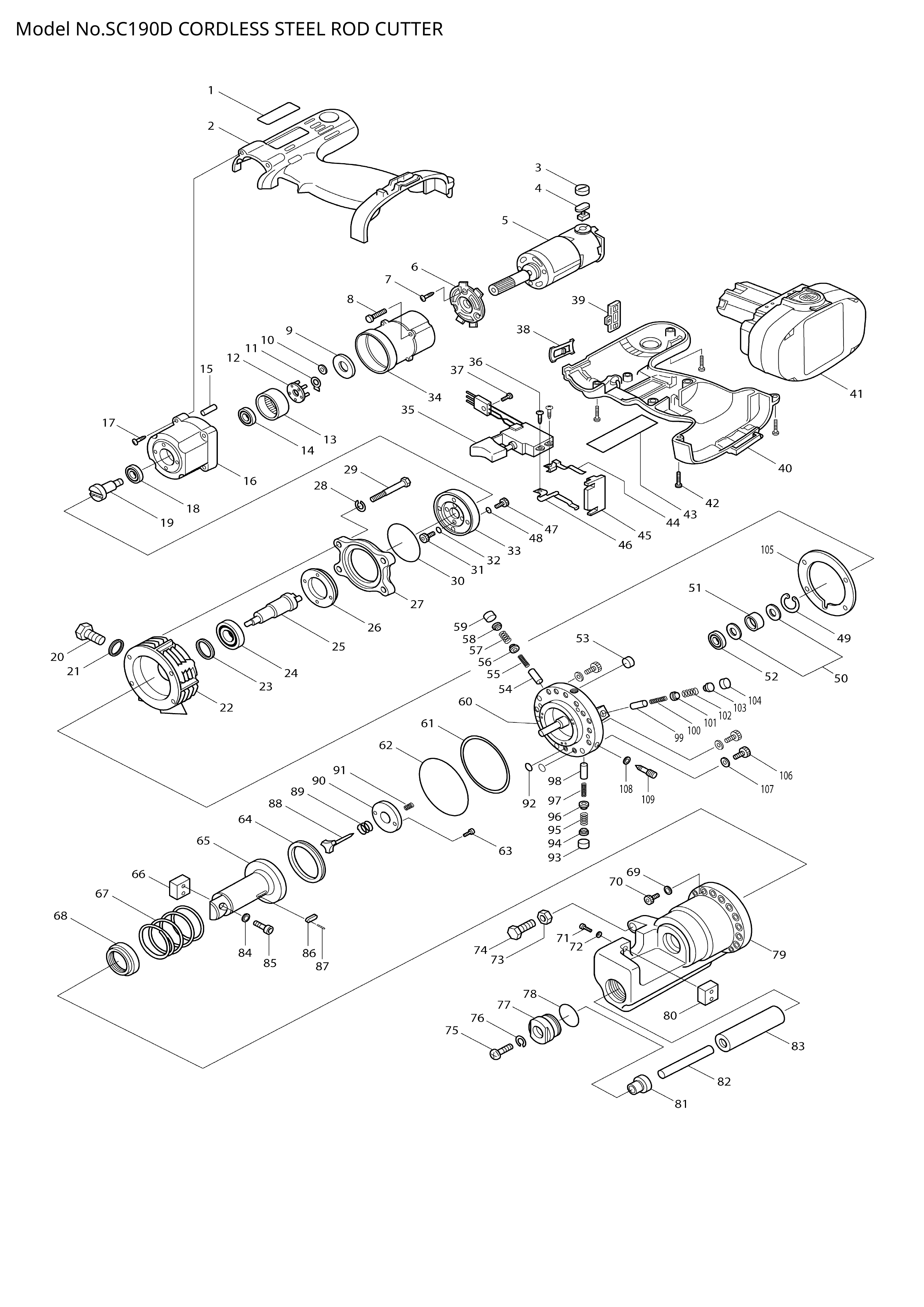 Makita SC190D — сборочный чертёж, лист 1, деталь SC03213500 поз. 022