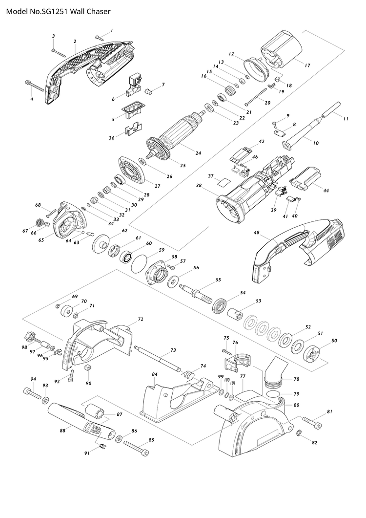 Makita SG1251 — сборочный чертёж, лист 1, деталь 620336-7 поз. 044