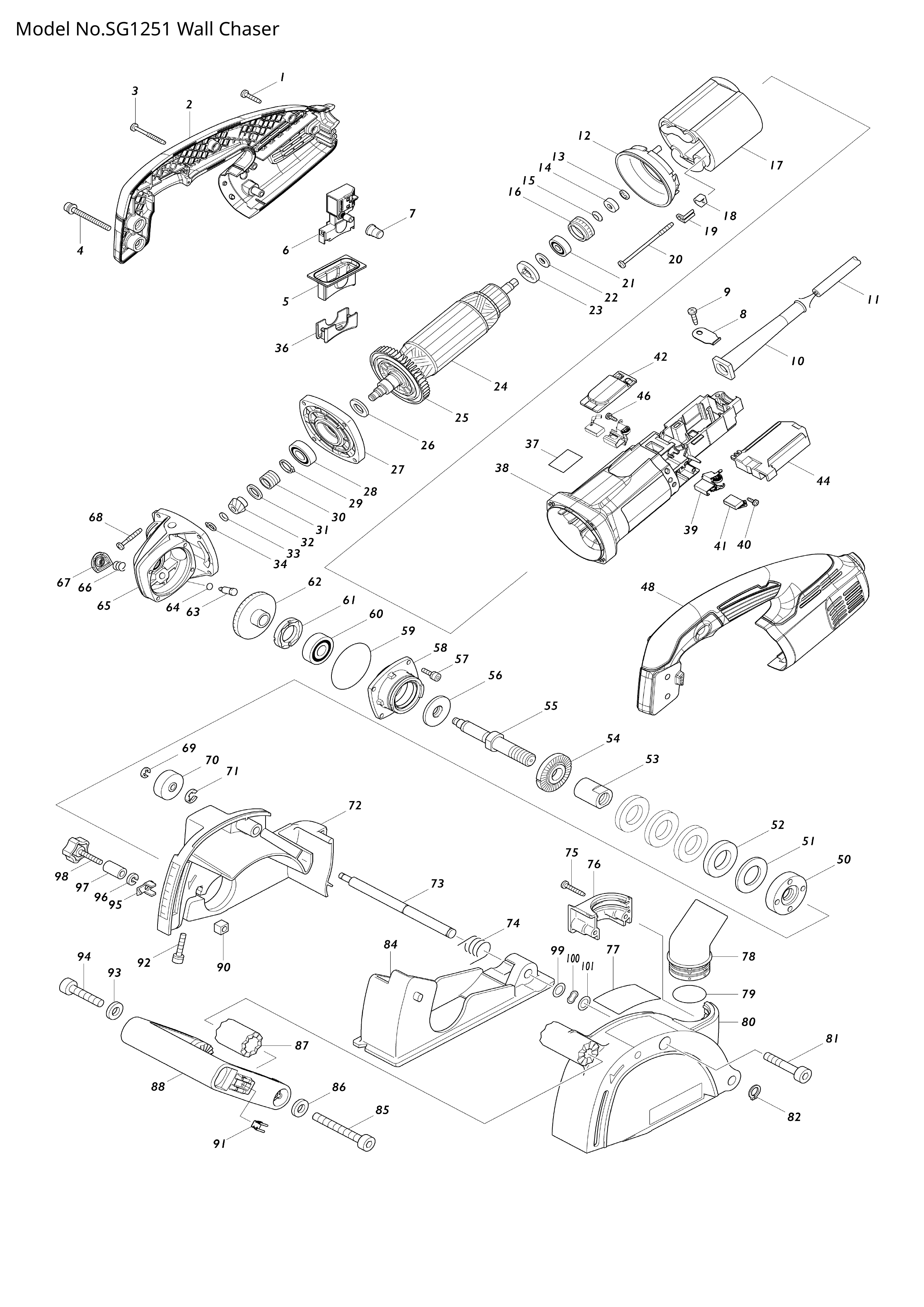 Makita SG1251 — сборочный чертёж, лист 1, деталь 650113-3 поз. 006