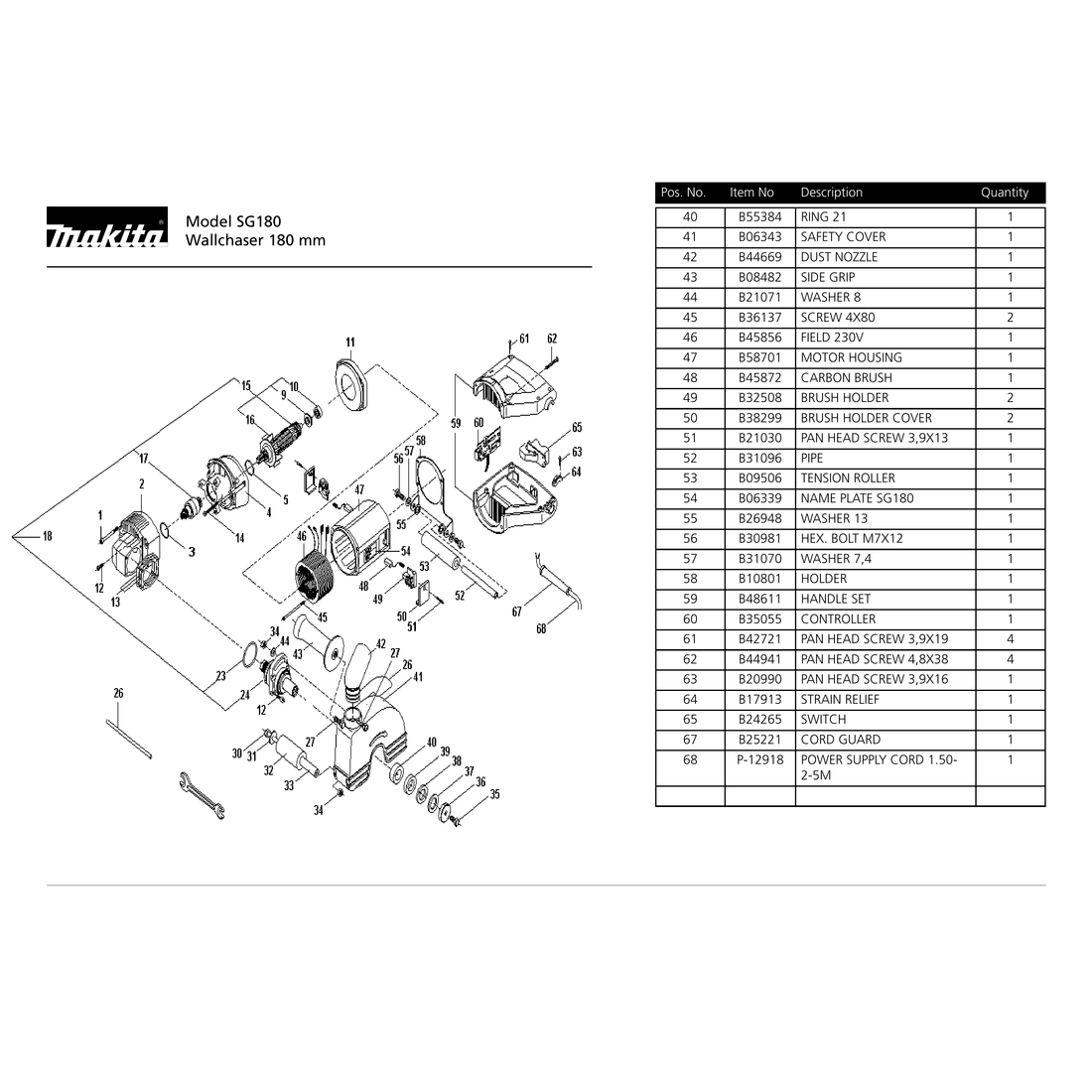 Makita SG180 — сборочный чертёж, лист 2, деталь B06711 поз. 18