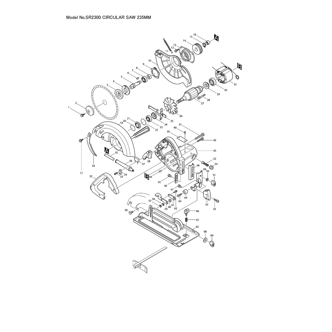 Makita SR2300 — сборочный чертёж, лист 1, деталь 514858-6 поз. 027C1