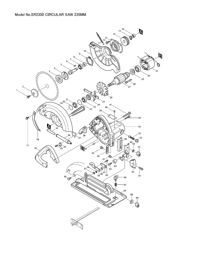 Makita SR2300 — сборочный чертёж, лист 1, деталь 514858-6 поз. 027C1