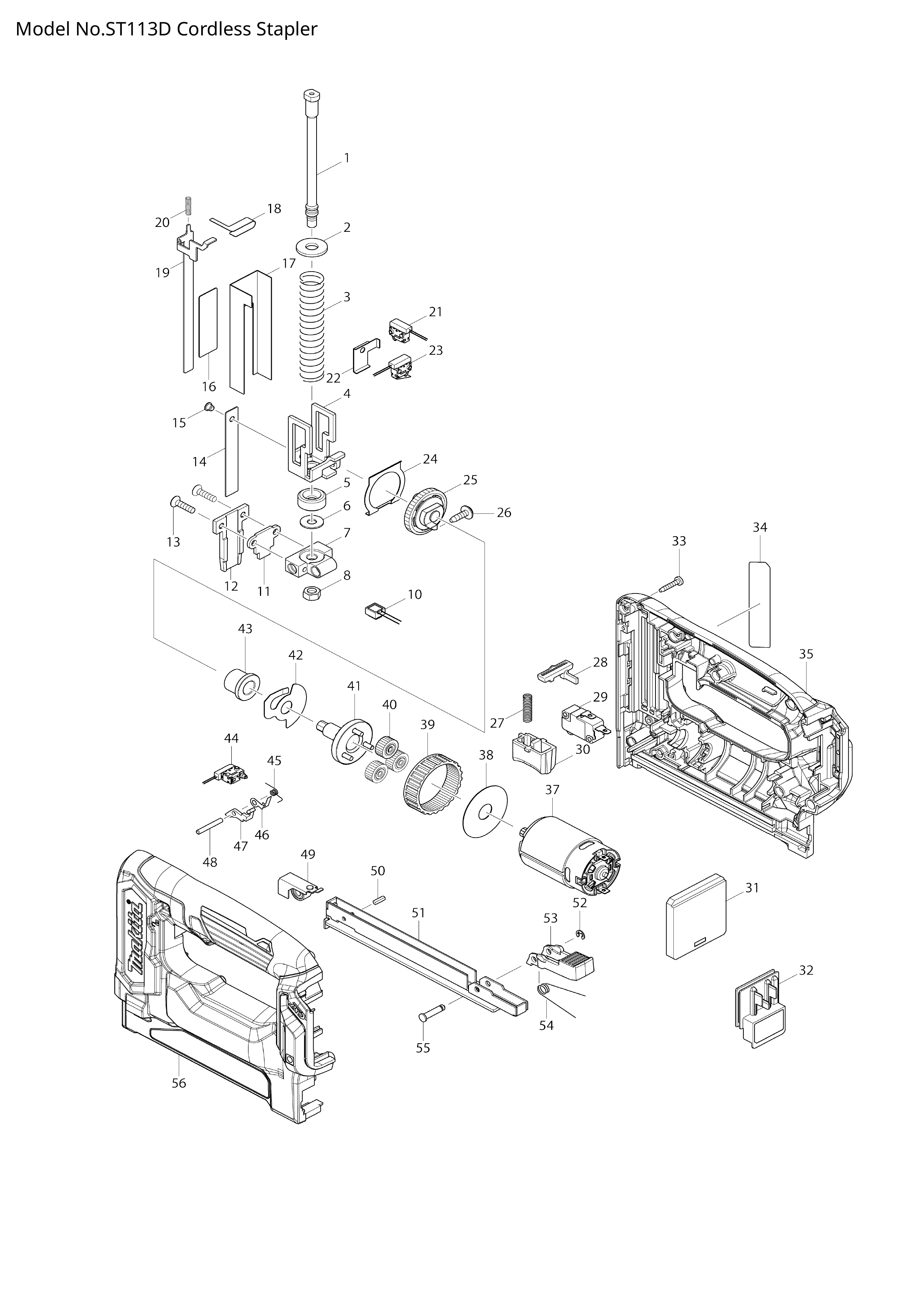 Makita ST113D — сборочный чертёж, лист 1, деталь 620598-7 поз. 031