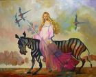 Girl and zebra, painting by Master Victor