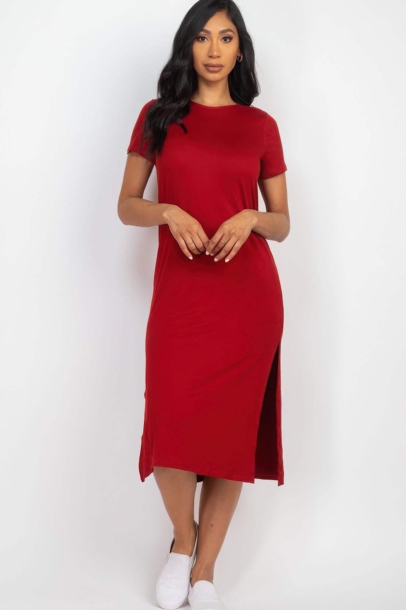 Side slit comfy midi dress