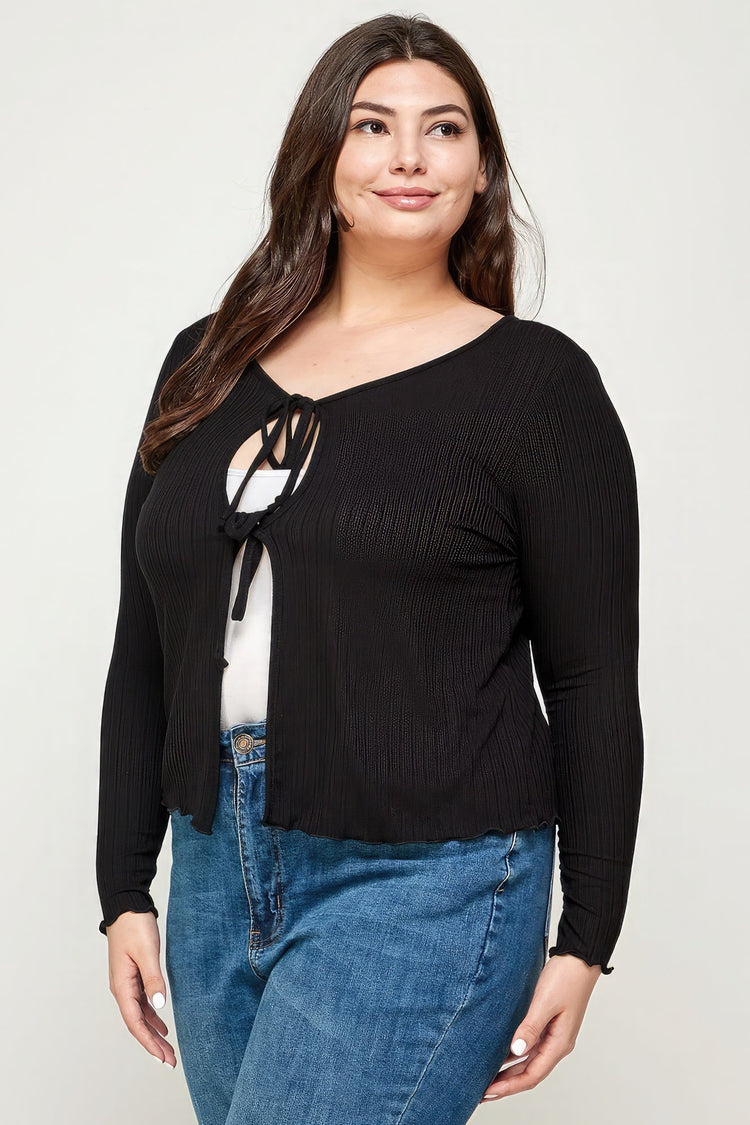 Solid Ribbed Pointelle Cardigan