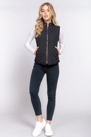 Suede Piping Quilted Padding Vest