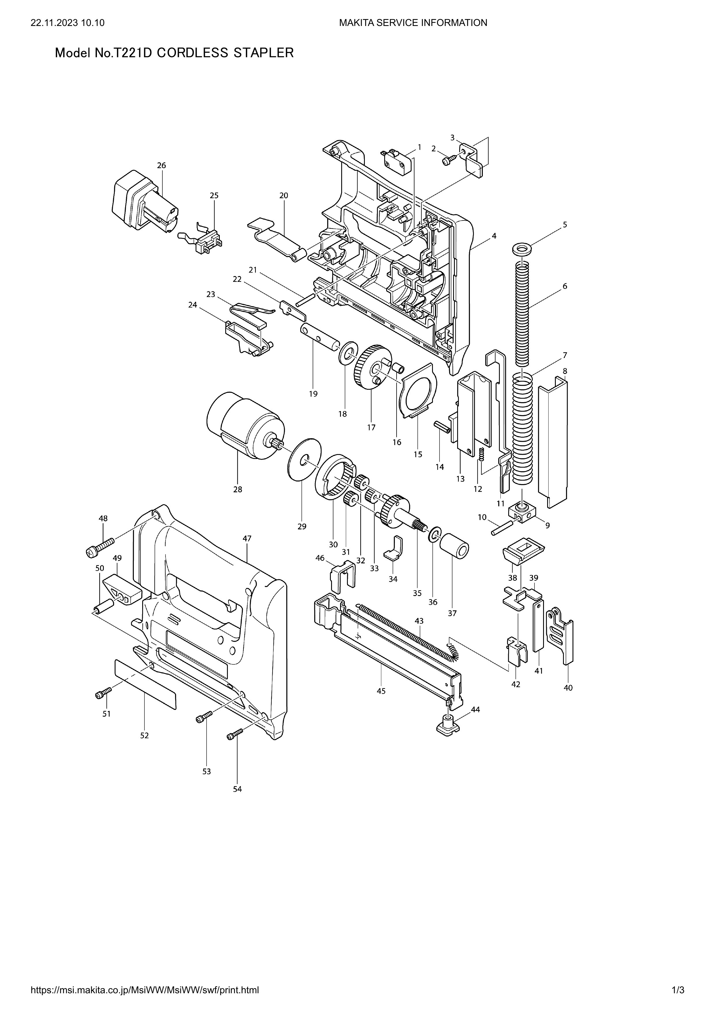 Makita T221D — сборочный чертёж, лист 1, деталь 629613-4 поз. 028