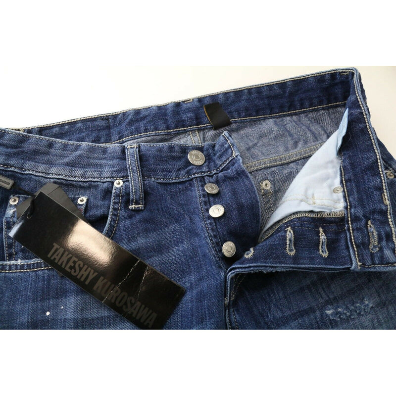 TAKESHY KUROSAWA TK 08 Men Jeans Buttoned Blue Slim Distressed Non-Stretch