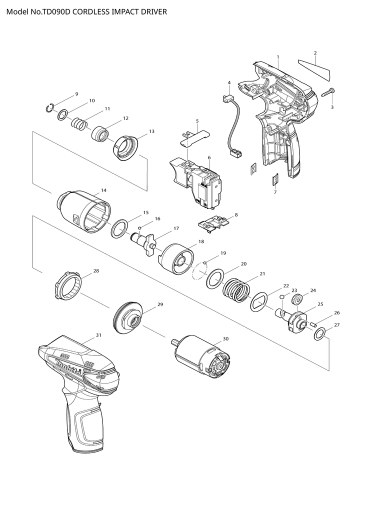 Makita TD090D — сборочный чертёж, лист 1, деталь 141104-0 поз. A06-1
