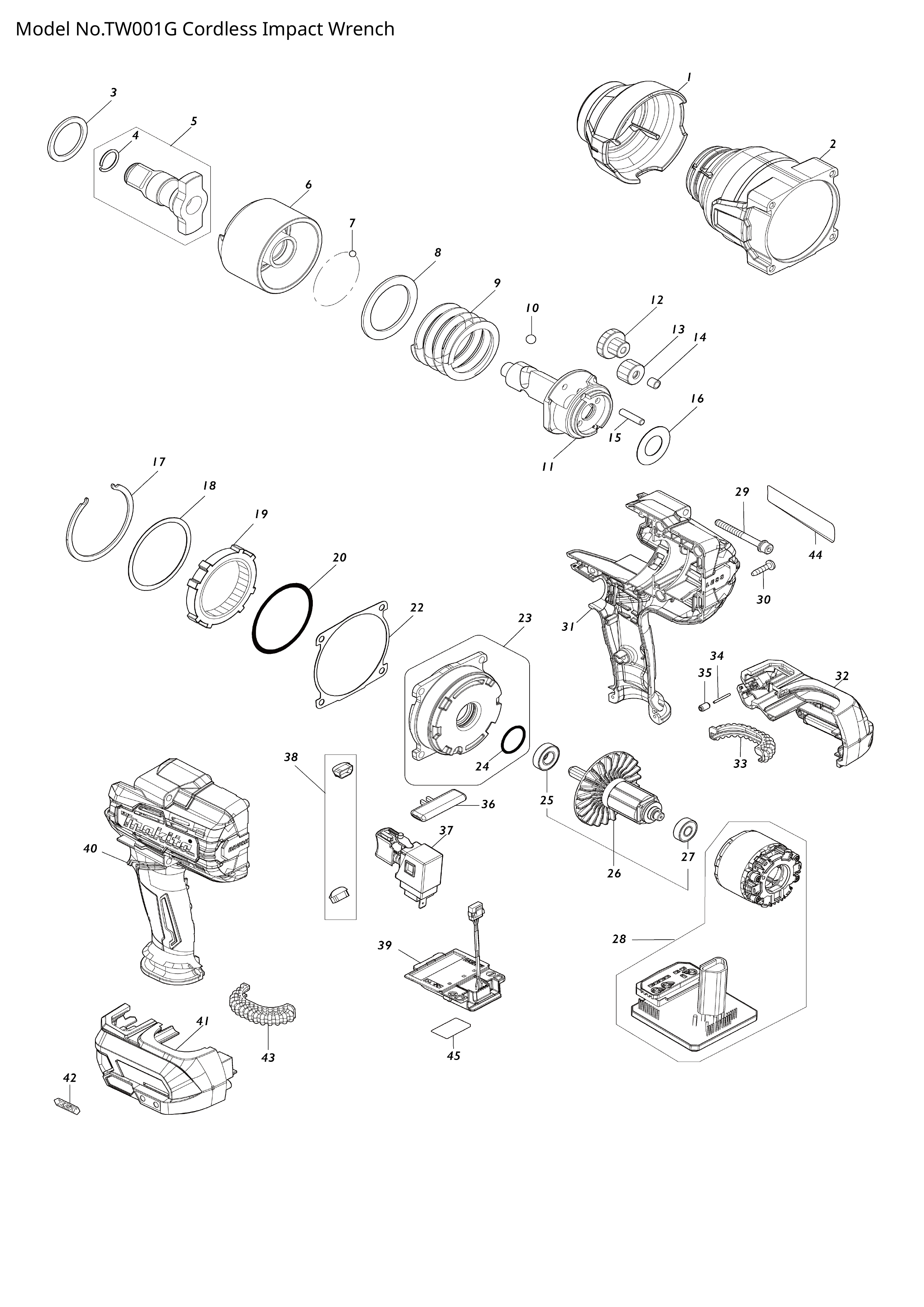 Makita TW001G — сборочный чертёж, лист 1, деталь 629A16-8 поз. 028