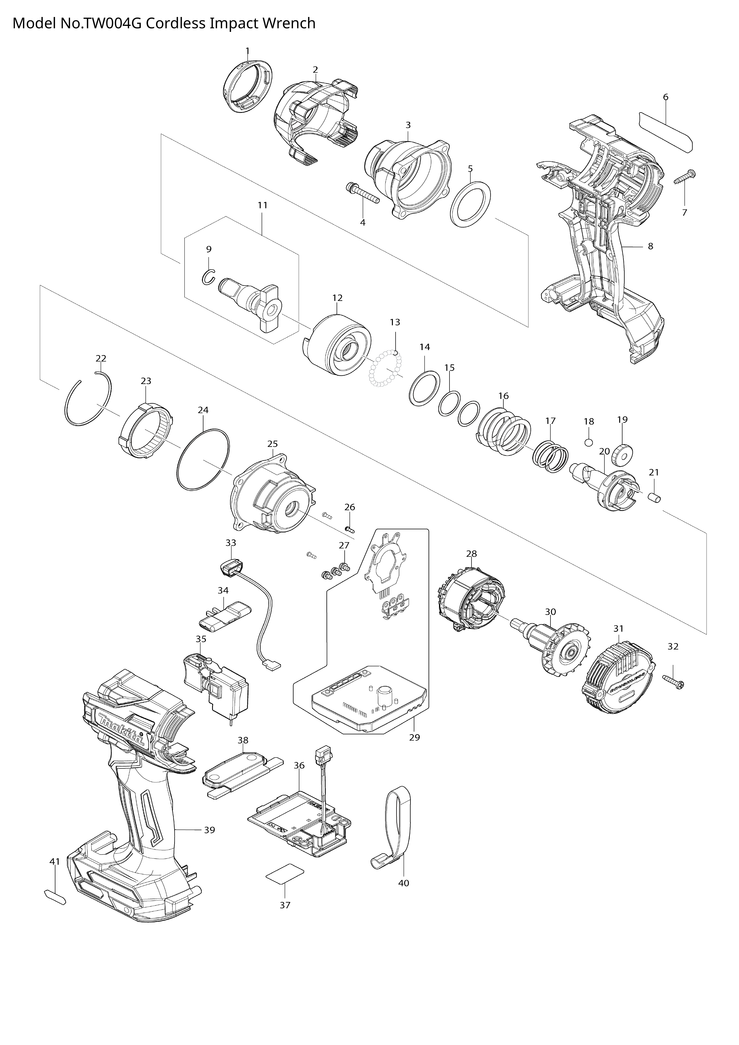 Makita TW004G — сборочный чертёж, лист 1, деталь 232682-2 поз. 017-1