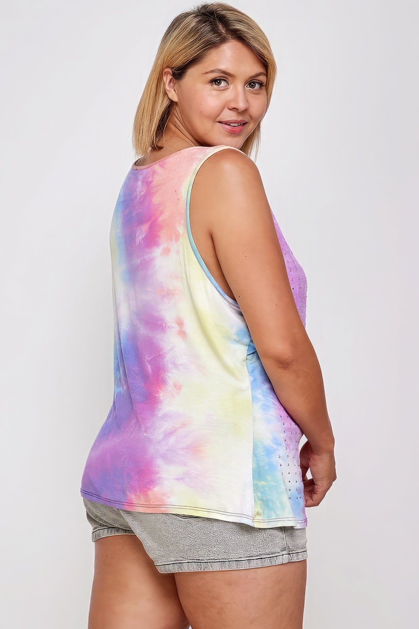 Tie Dye Tank With Studded Detail, Loose Fit, Easy Casual Wear