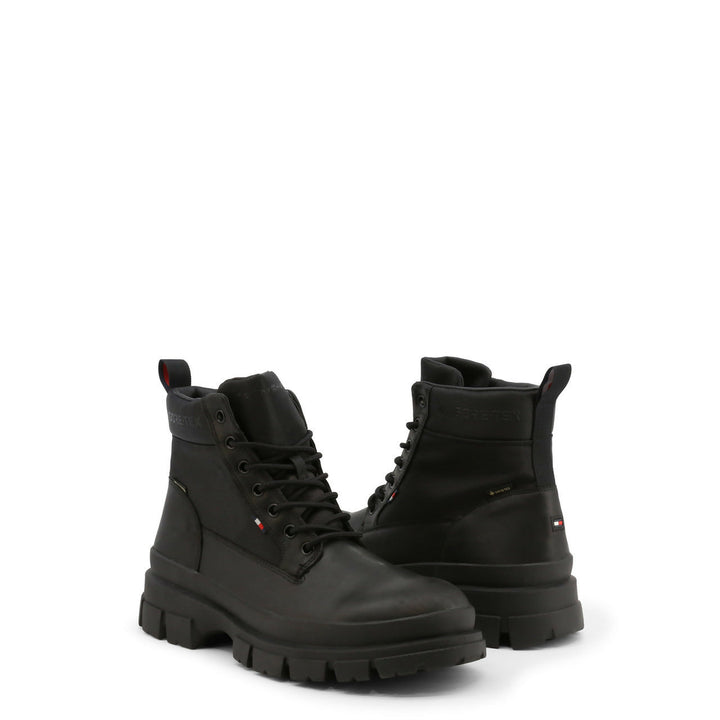 Tommy Hilfiger hommes Bottes de cheville en cuir, noir