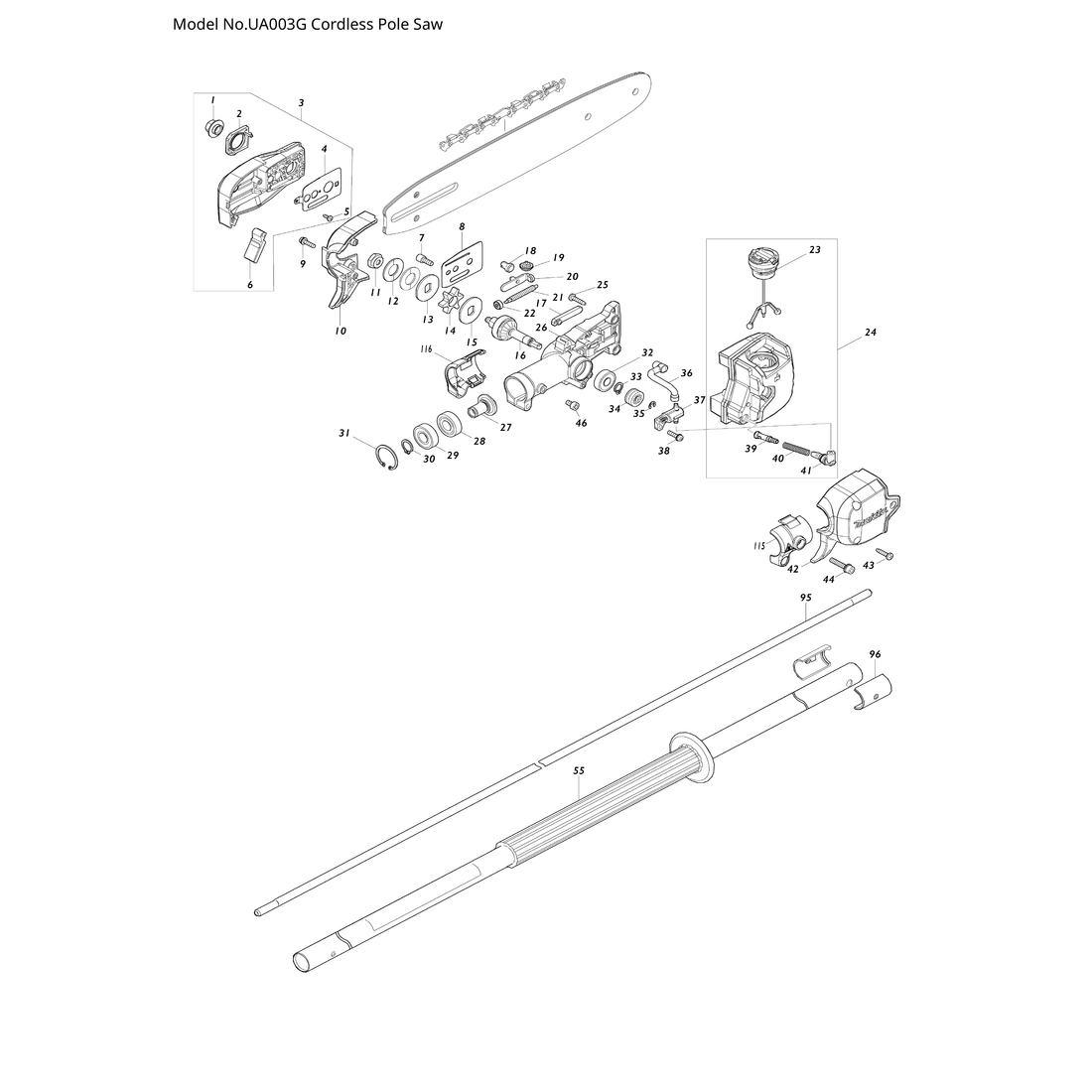 Makita UA003G — сборочный чертёж, лист 1, деталь 650015-3 поз. 051