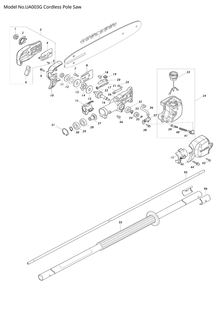 Makita UA003G — сборочный чертёж, лист 1, деталь 650015-3 поз. 051
