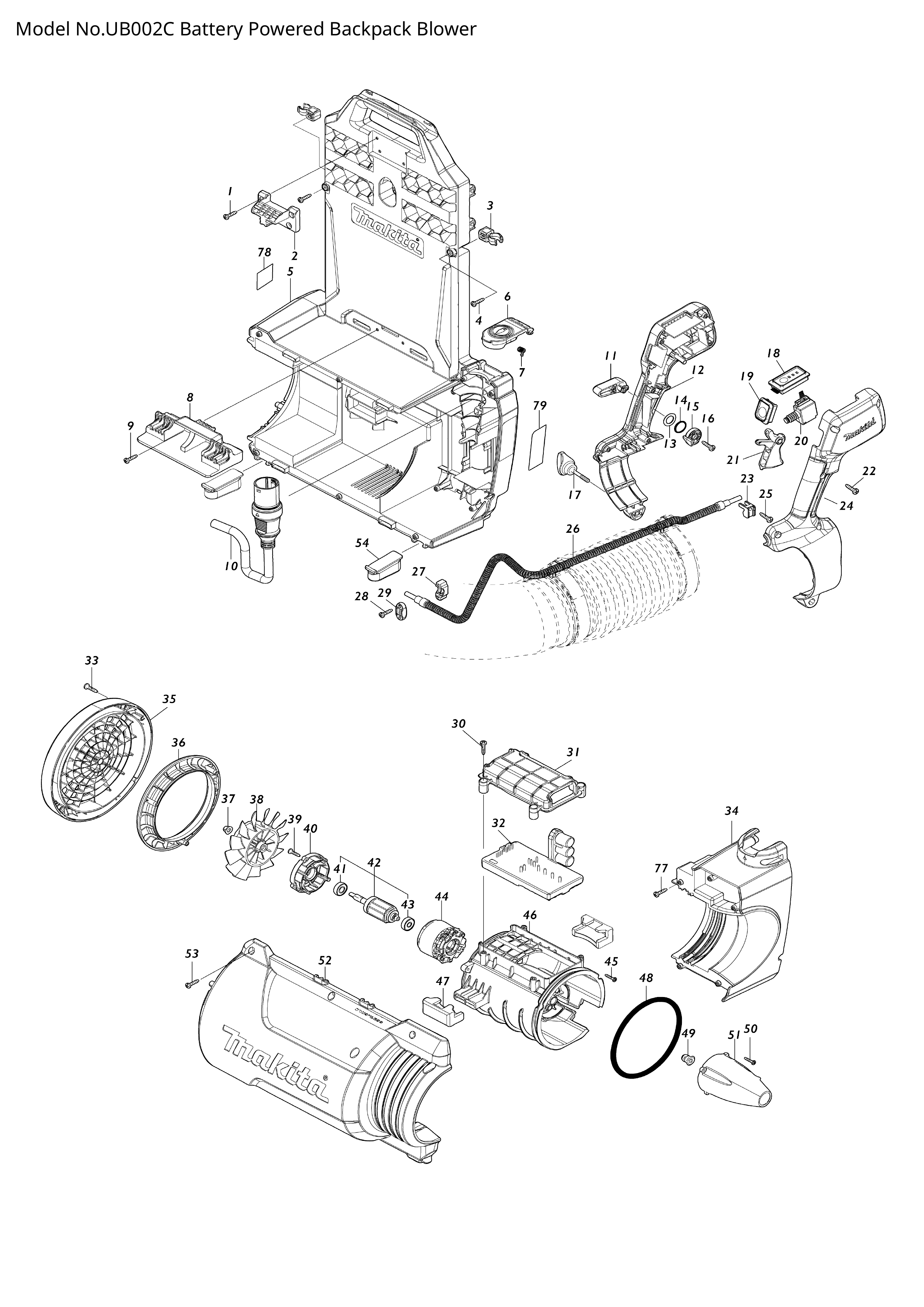 Makita UB002C — сборочный чертёж, лист 1, деталь 162D38-8 поз. 056-1