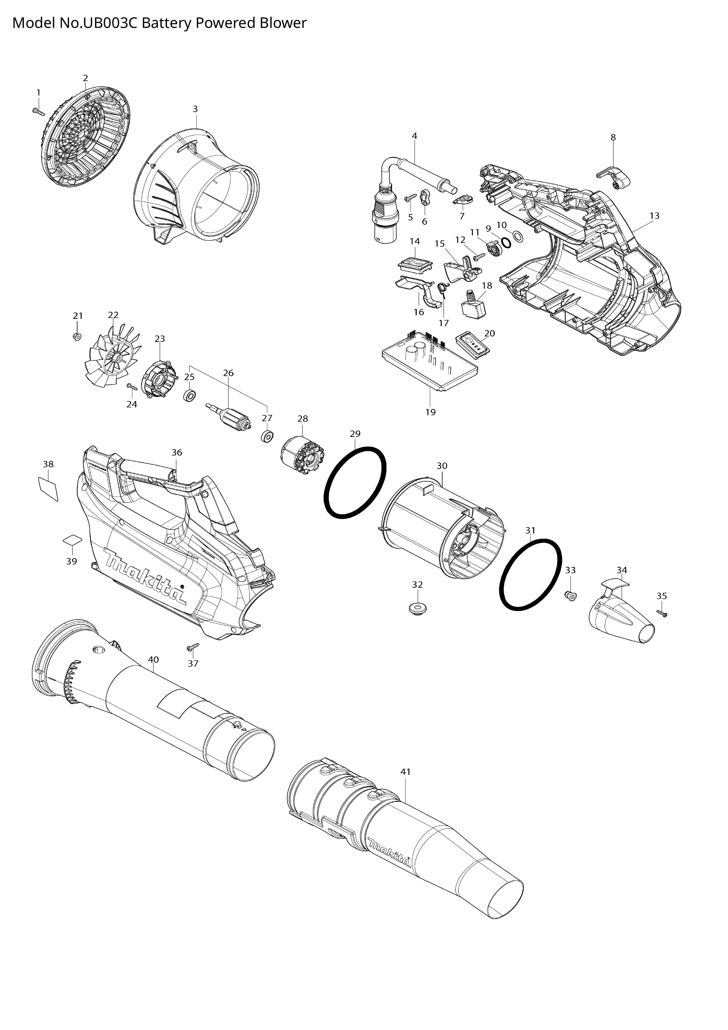 Makita UB003C — сборочный чертёж, лист 1, деталь 413W39-6 поз. 016