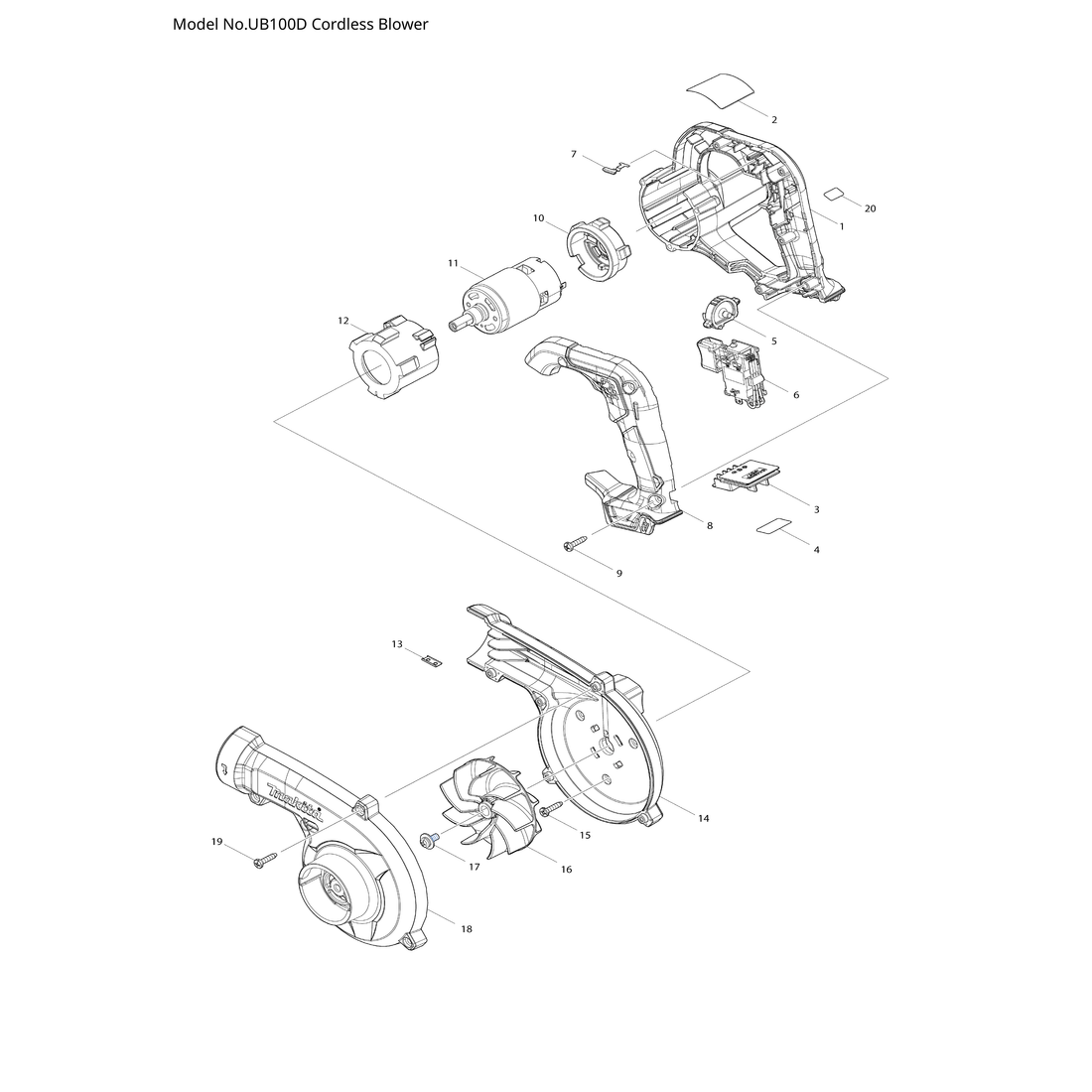 Makita UB100D — сборочный чертёж, лист 1, деталь 183R77-9 поз. 014