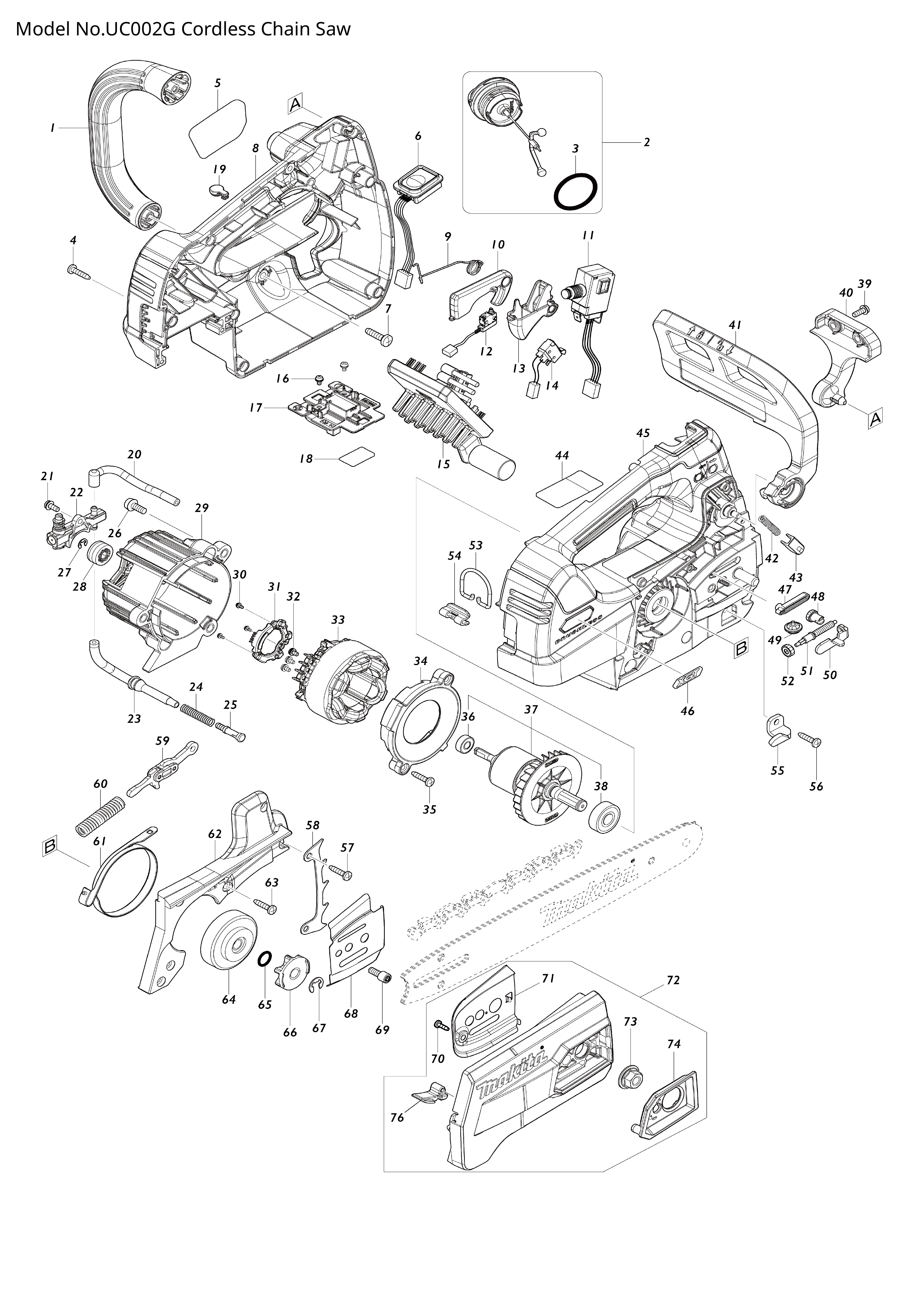 Makita UC002G — сборочный чертёж, лист 1, деталь 413904-1 поз. 029