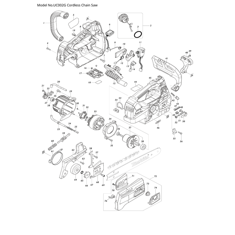 Makita UC002G — сборочный чертёж, лист 1, деталь 413907-5 поз. 040