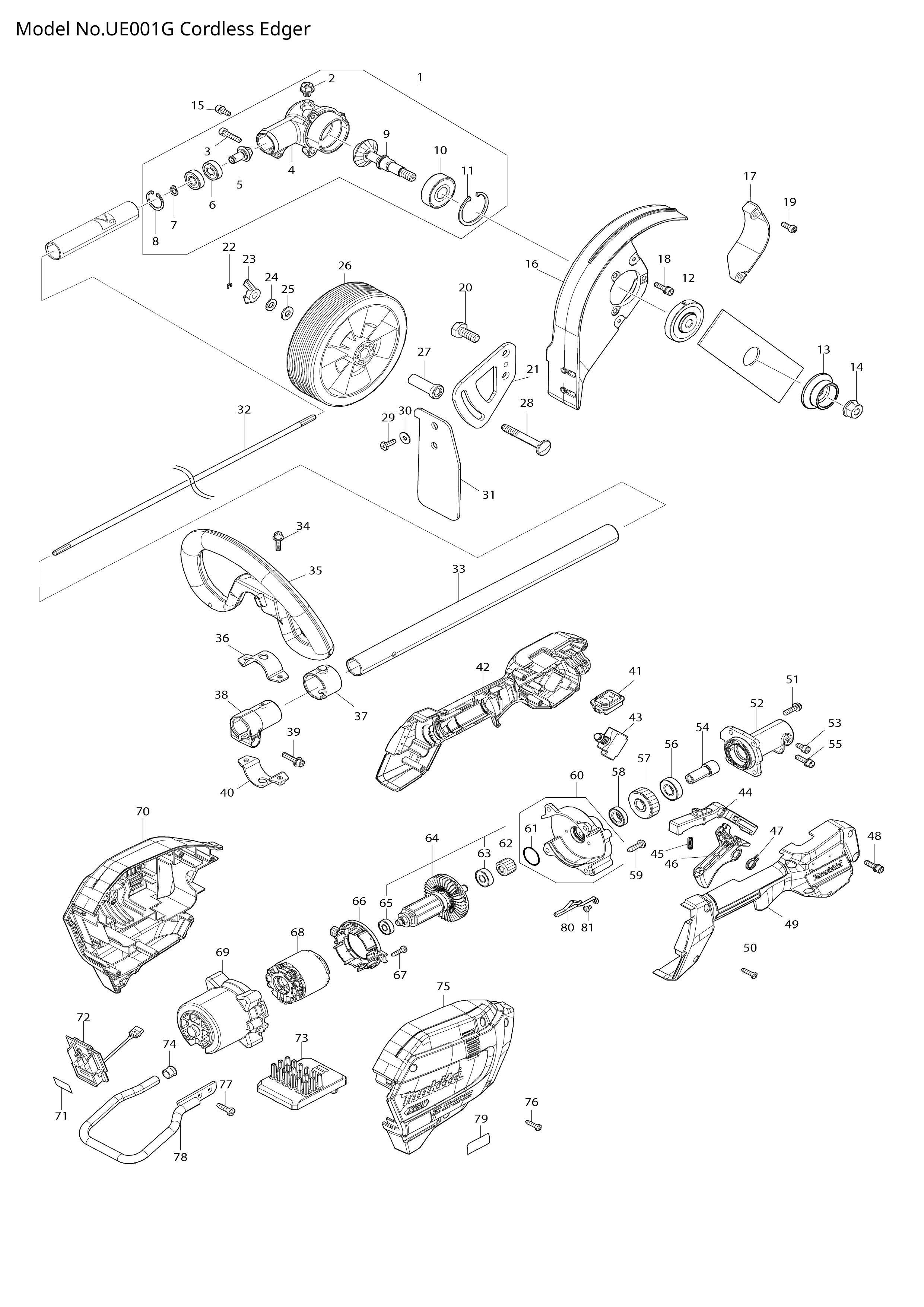 Makita UE001G — сборочный чертёж, лист 1, деталь 183S87-2 поз. 070