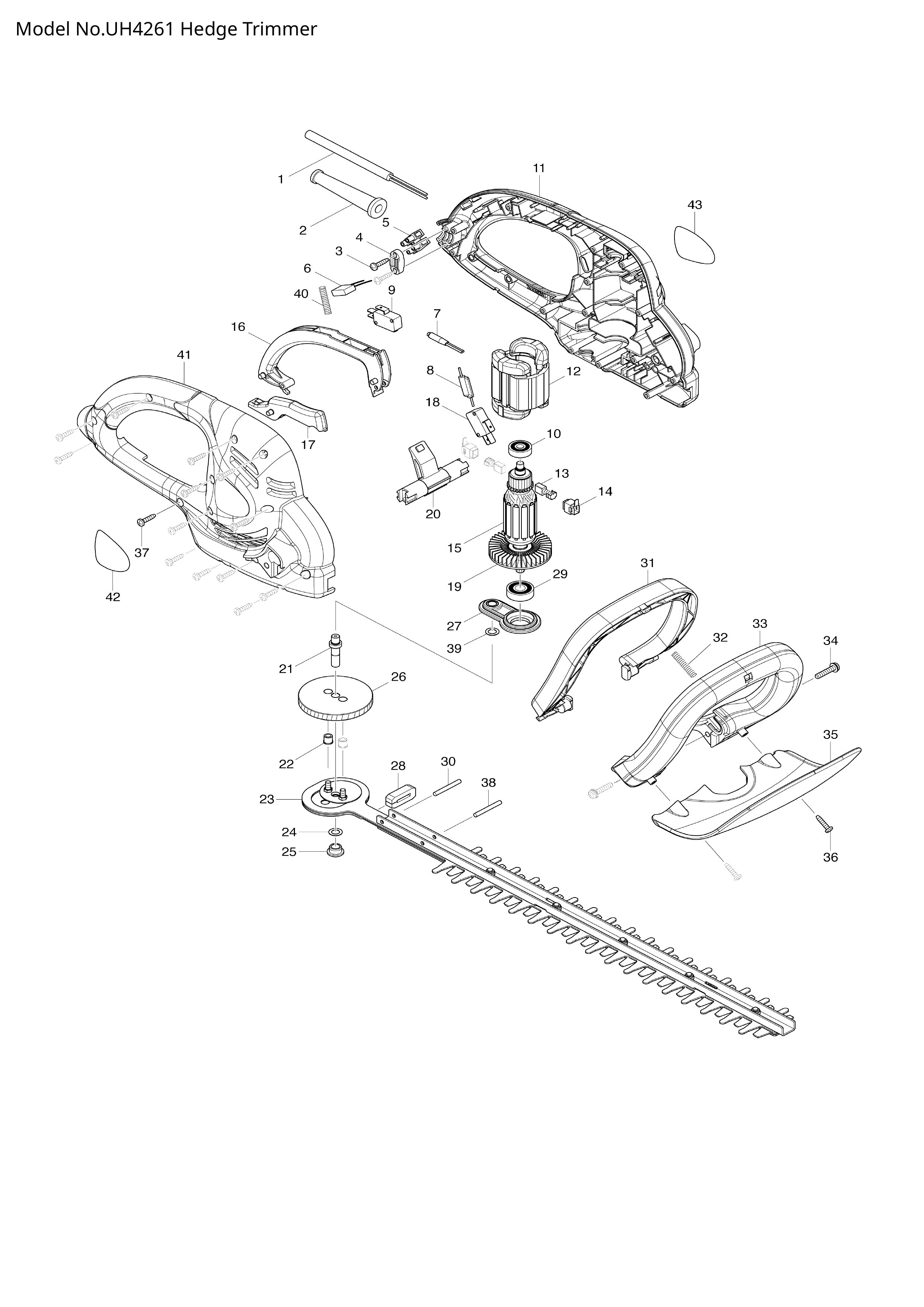 Makita UH4261 — сборочный чертёж, лист 1, деталь 515824-6 поз. 015