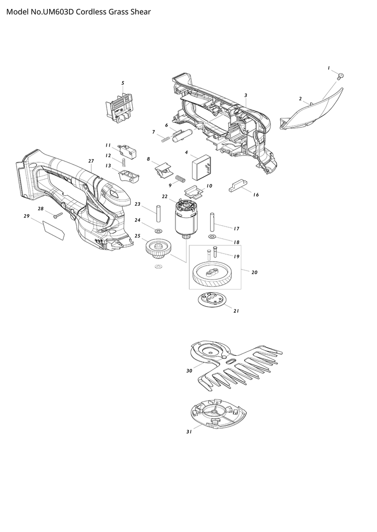 Makita UM603D — сборочный чертёж, лист 1, деталь 620646-2 поз. 004