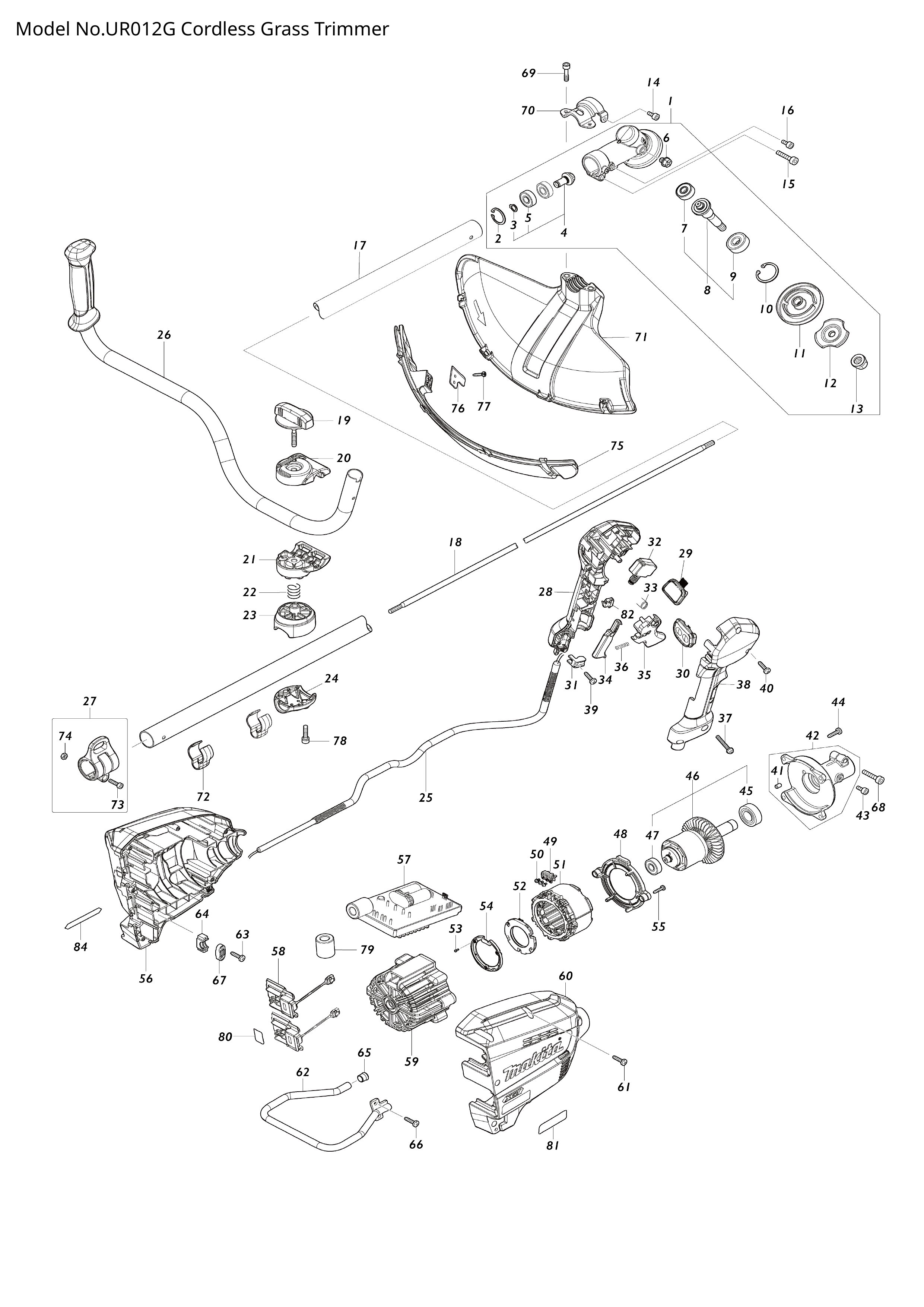 Makita UR012G — сборочный чертёж, лист 1, деталь 257469-1 поз. 010