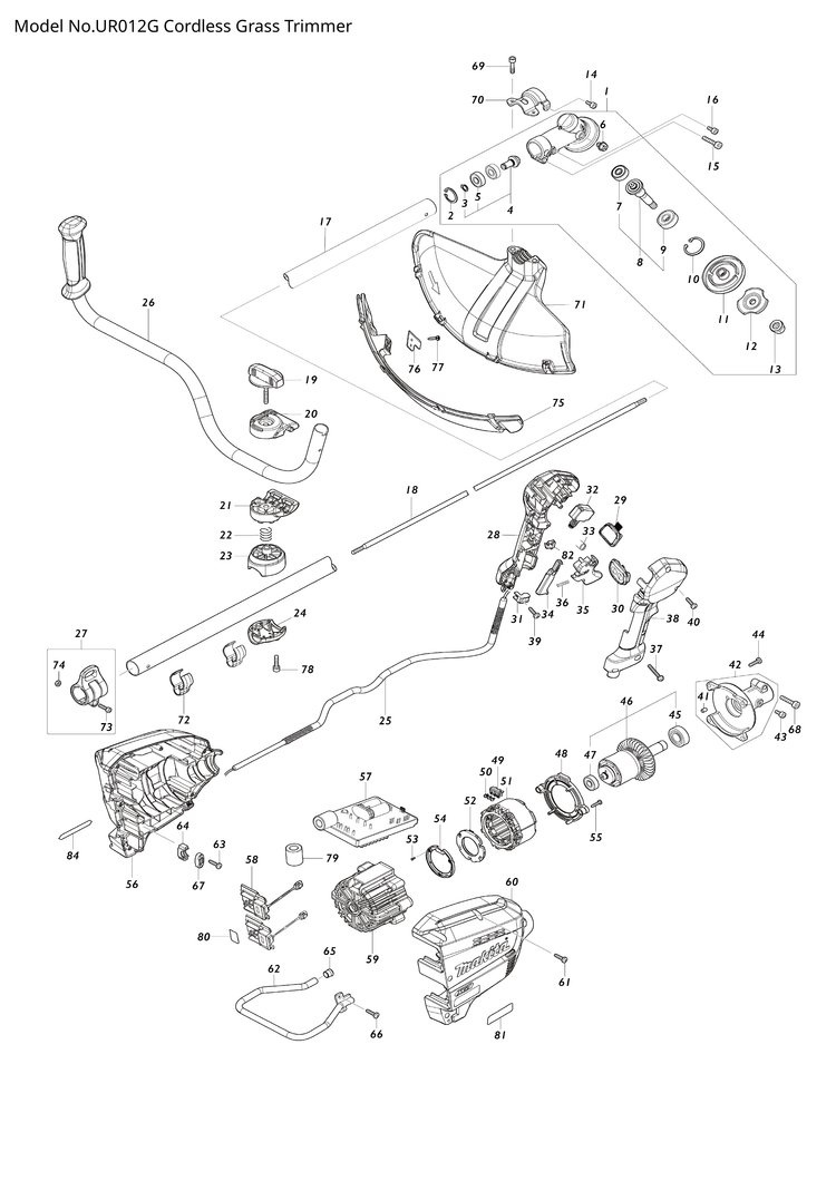 Makita UR012G — сборочный чертёж, лист 1, деталь 257469-1 поз. 010