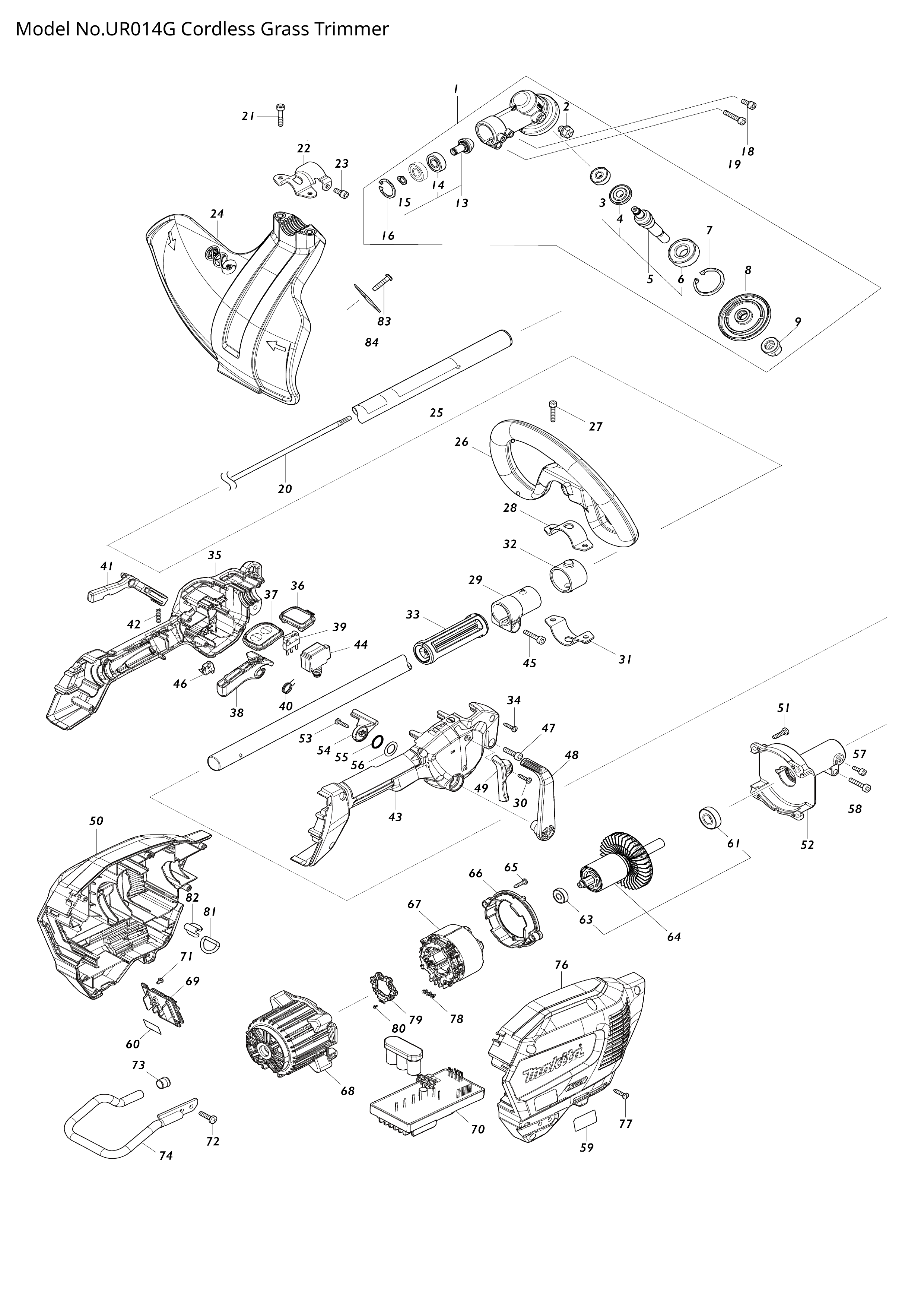 Makita UR014G — сборочный чертёж, лист 1, деталь 141N31-5 поз. 025